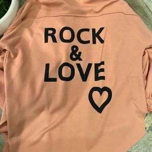 NEW with tags never worn pink shacket button front Rock & Love on the back.